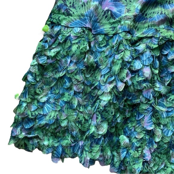 Catherine Malandrino Silk Draped Neck Scalloped Textured Mini Dress Green Size 6 - Picture 4 of 9